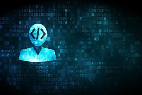 Database concept: Programmer on digital background イラスト素材