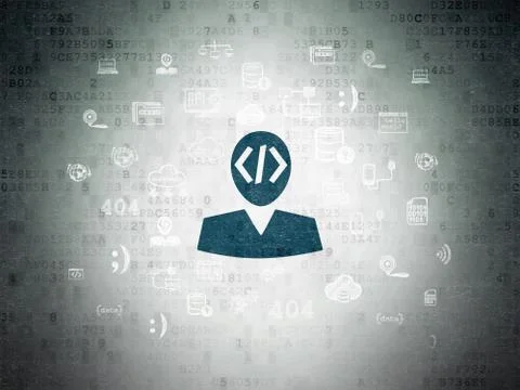 Database concept: Programmer on Digital Data Paper background Illustrazione stock