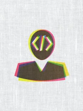 Database concept: Programmer on fabric texture background Stockillustratie