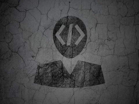 Database concept: Programmer on grunge wall background Stock-Illustration