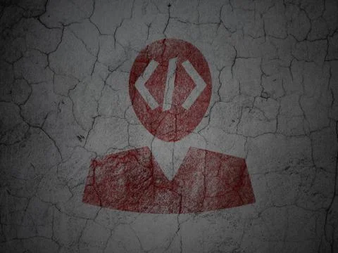 Database concept: Programmer on grunge wall background Stock-Illustration