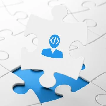 Database concept: Programmer on puzzle background Illustration