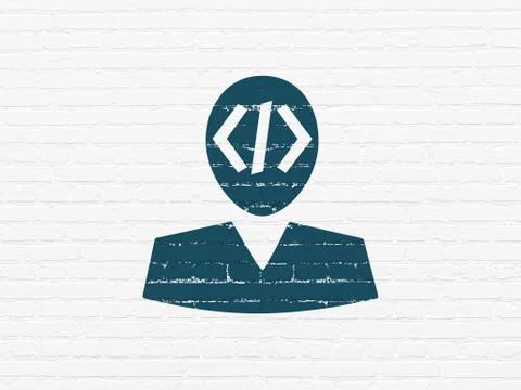 Database concept: Programmer on wall background 스톡 일러스트