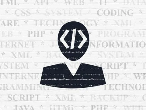 Database concept: Programmer on wall background Stock-Illustration