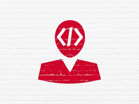 Database concept: Programmer on wall background Stock-Illustration