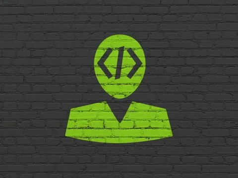 Database concept: Programmer on wall background 库存插图