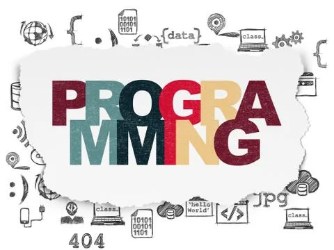 Database concept: Programming on Torn Paper background 스톡 일러스트