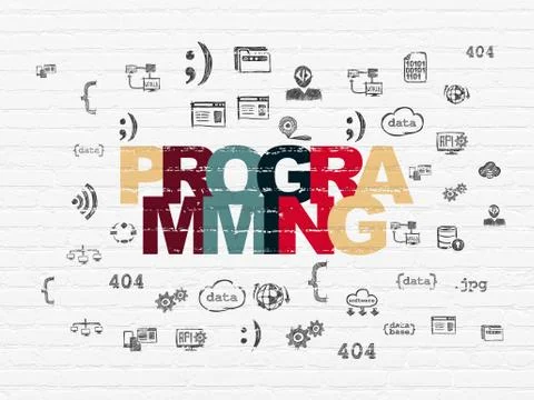 Database concept: Programming on wall background Stock Illustration