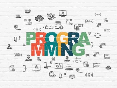 Database concept: Programming on wall background 스톡 일러스트