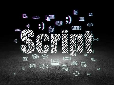 Database concept: Script in grunge dark room 스톡 일러스트
