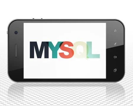 Database concept: Smartphone with MySQL on  display 스톡 일러스트