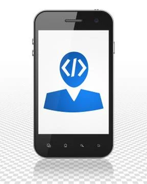 Database concept: Smartphone with Programmer on display イラスト素材