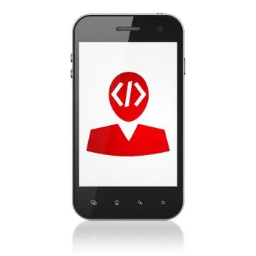 Database concept: Smartphone with Programmer on display Stock-Illustration