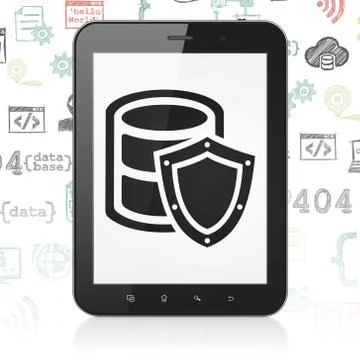 Database concept: Tablet Computer with Database With Shield on display Illustrazione stock