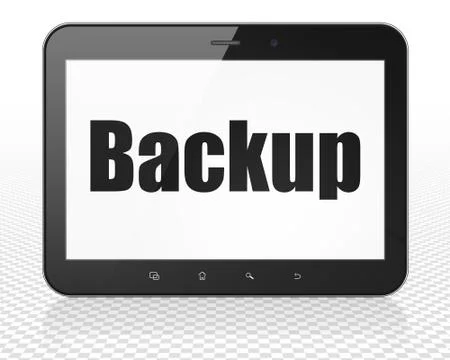 Database concept: Tablet Pc Computer with Backup on display Illustrazione stock