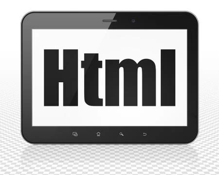 Database concept: Tablet Pc Computer with Html on display Ilustração Stock