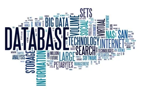 Database concept in word cloud Illustrazione stock