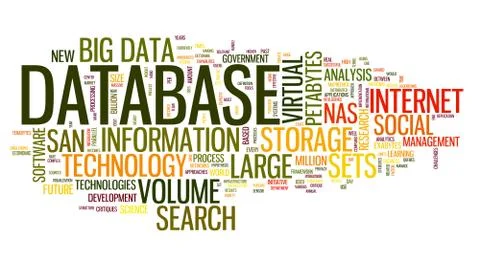 Database concept in word cloud Illustrazione stock