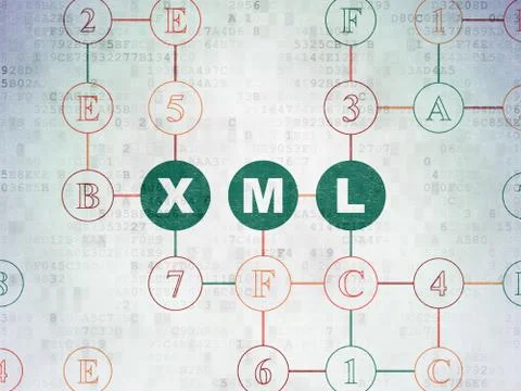 Database concept: Xml on Digital Data Paper background Illustrazione stock