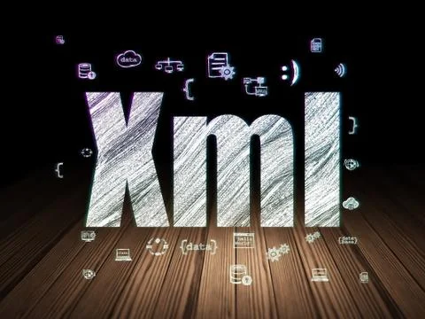 Database concept: Xml in grunge dark room Stock Illustration