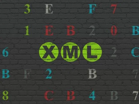 Database concept: Xml on wall background Illustrazione stock