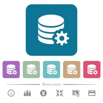 Database configuration flat icons on color rounded square backgrounds Stockillustratie