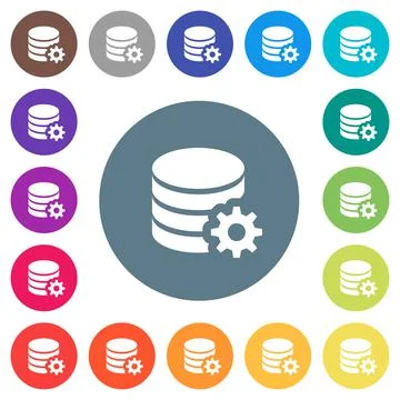 Database configuration flat white icons on round color backgrounds 库存插图