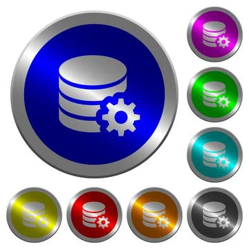 Database configuration luminous coin-like round color buttons Stock Illustration