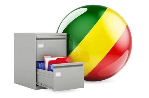 Database in Congo, concept. Folders in filing cabinet with Congolese flag,... Foto stock