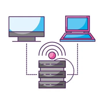 Database connected computer laptop data storage Stock Illustration