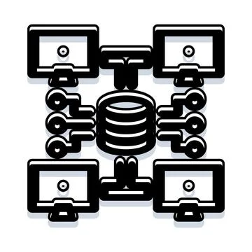Database connecting multiple computers for system analysis Stock Illustration
