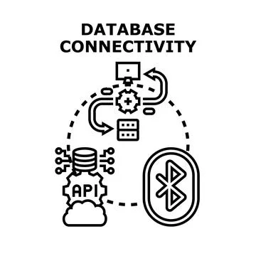 Database connectivity concept linking api and wireless network Ilustración de archivo