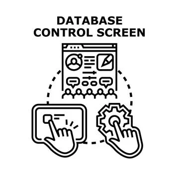 Database control screen managing user data administration 库存插图