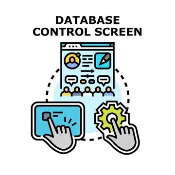 Database control screen managing user data administration Illustrazione stock