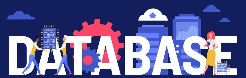 Database creative concept vector illustration. Cartoon flat developer team of Stock Illustration