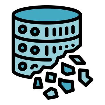 Database crumbling showing loss of data concept icon Stock Illustration