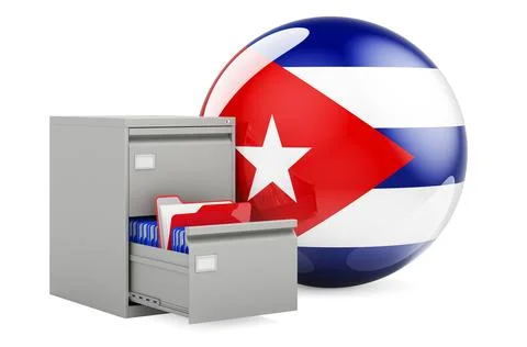 Database in Cuba, concept. Folders in filing cabinet with Cuban flag, 3D rend Stock Illustration