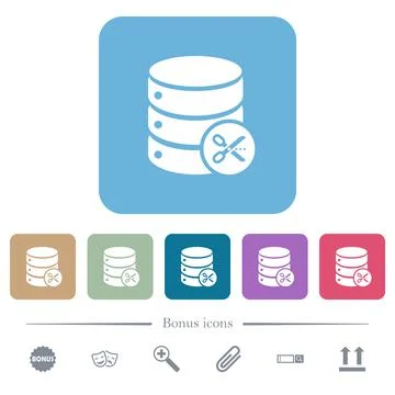 Database cut flat icons on color rounded square backgrounds 스톡 일러스트