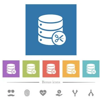 Database cut flat white icons in square backgrounds 库存插图