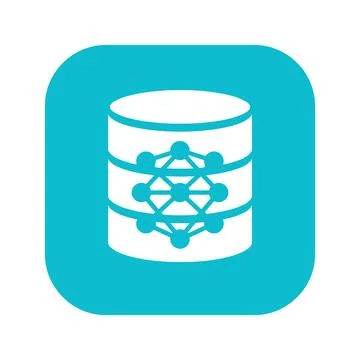 Database cylinder with neural network node in white and cyan for cloud stor.. Stock Illustration