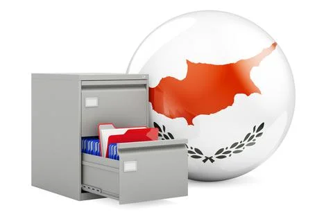 Database in Cyprus, concept. Folders in filing cabinet with Cypriot flag, 3D  Stock Illustration