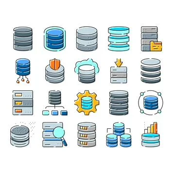 Database data storage and cloud computing icons collection Illustrazione stock