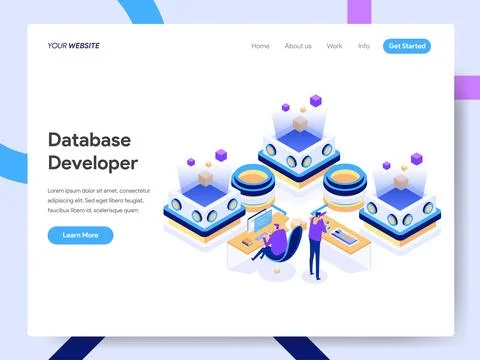 Database Developer Isometric for website page Illustrazione stock