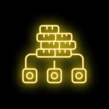 Database distributing information to multiple devices neon sign on black ba.. Stock Illustration