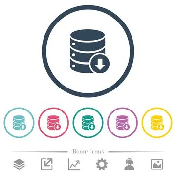 Database down flat color icons in round outlines Stock Illustration
