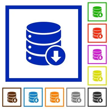 Database down flat framed icons Stock Illustration