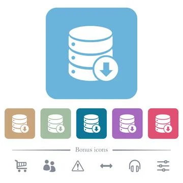 Database down flat icons on color rounded square backgrounds 스톡 일러스트