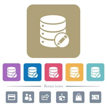 Database edit flat icons on color rounded square backgrounds 스톡 일러스트