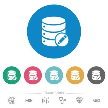Database edit flat round icons Stock Illustration