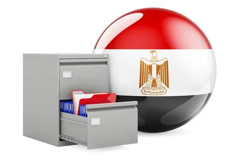 Database in Egypt, concept. Folders in filing cabinet with Egyptian flag, ... Foto stock